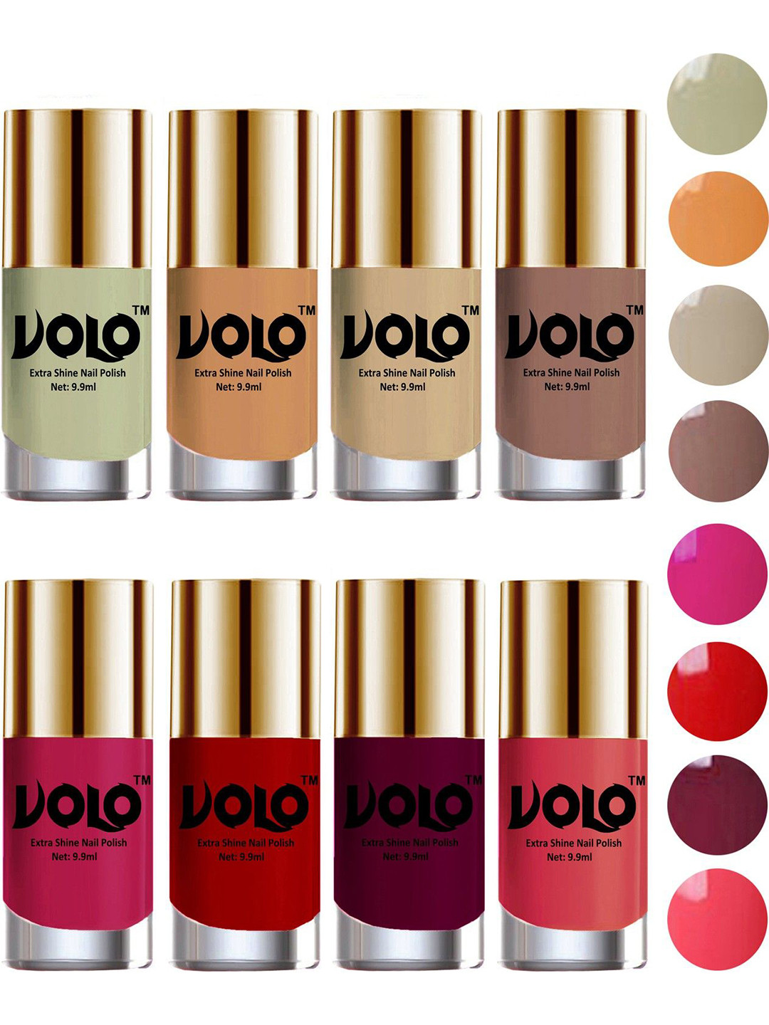 VOLO Set Of 8 Luxury Super Shine Nail Polish - 9.9 ml Each - Combo-No-29