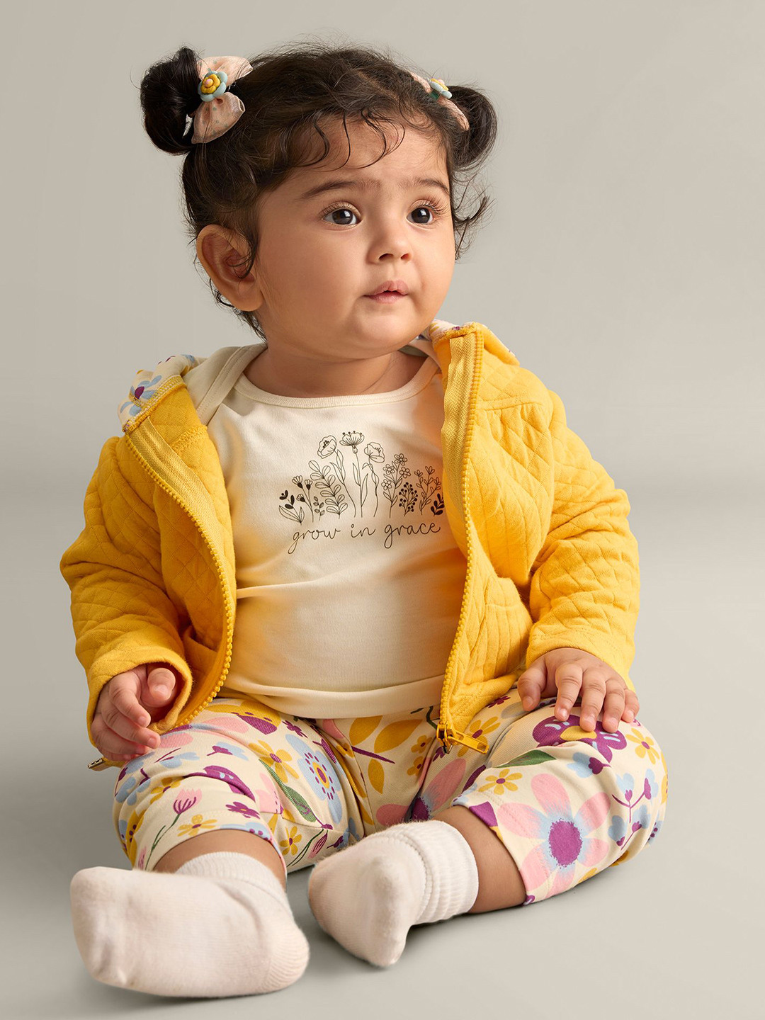 My Milestones Girls Printed Long Sleeves Pure Cotton T-shirt With Leggings & jacket