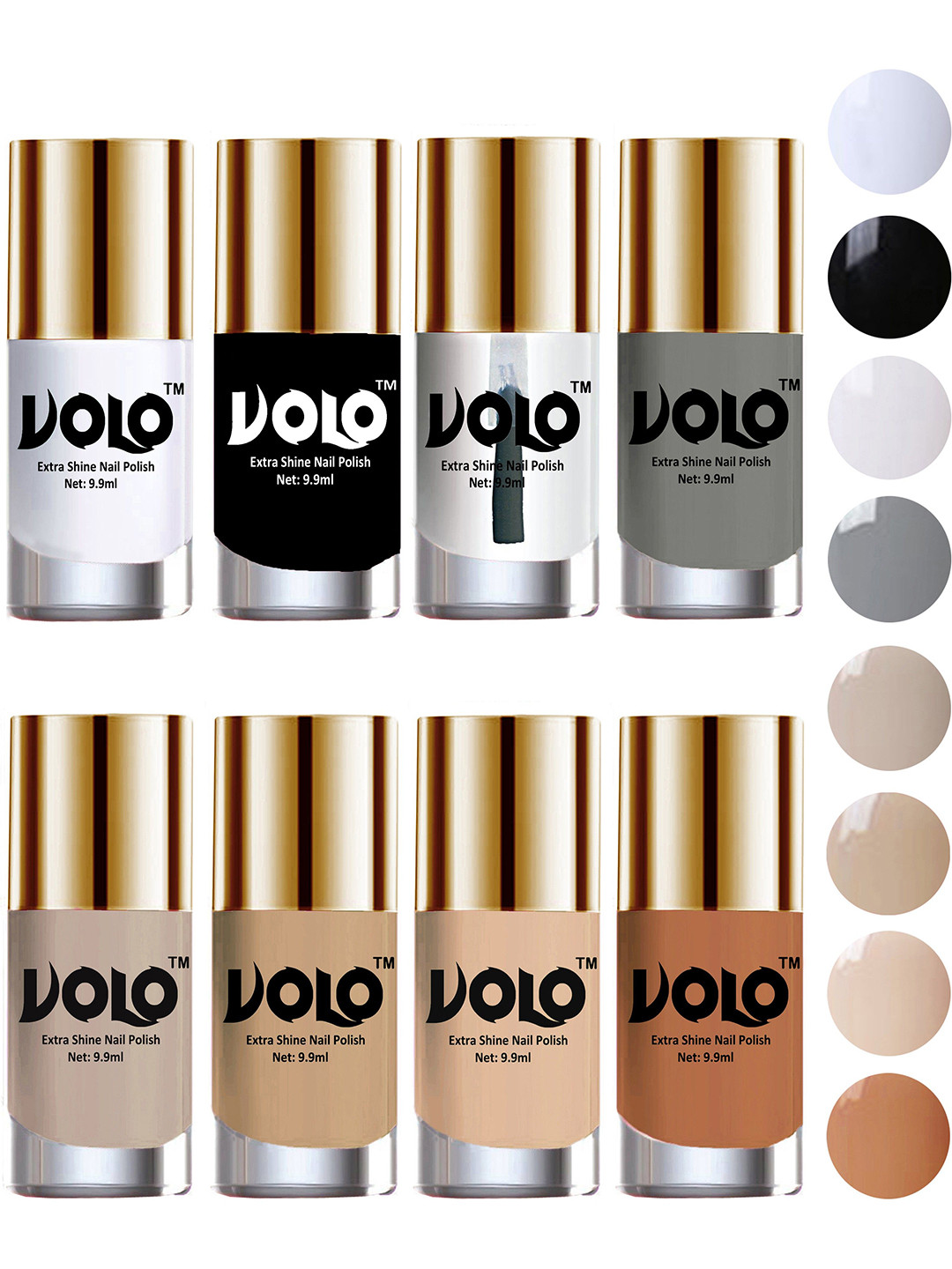 VOLO Set Of 8 Extra Shine Long Lasting Shades Nail Polish- 9.9ml Each-85