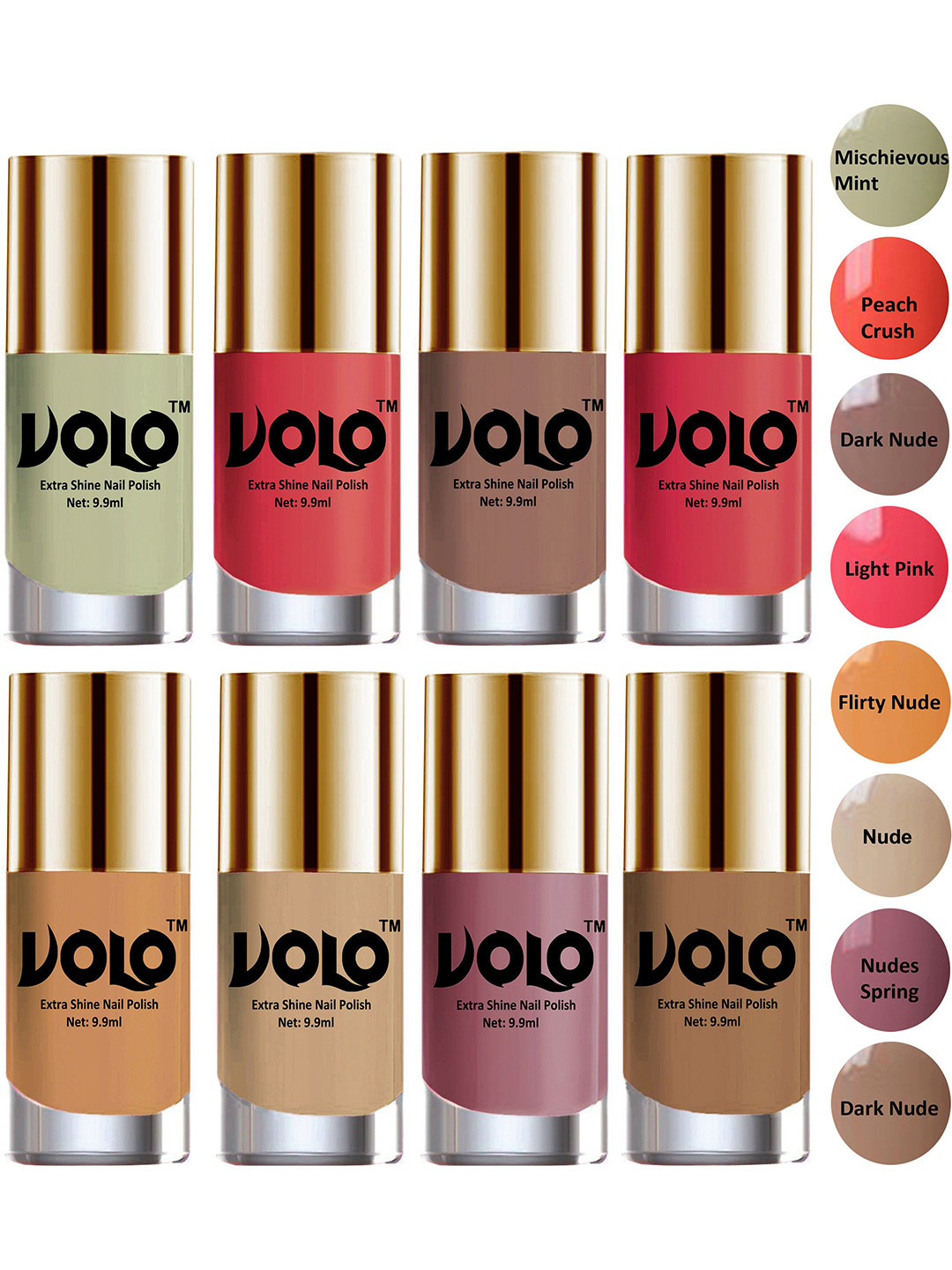 VOLO Set Of 8 New Look Extra Lasting Nail Polish- 9.9ml Each 01