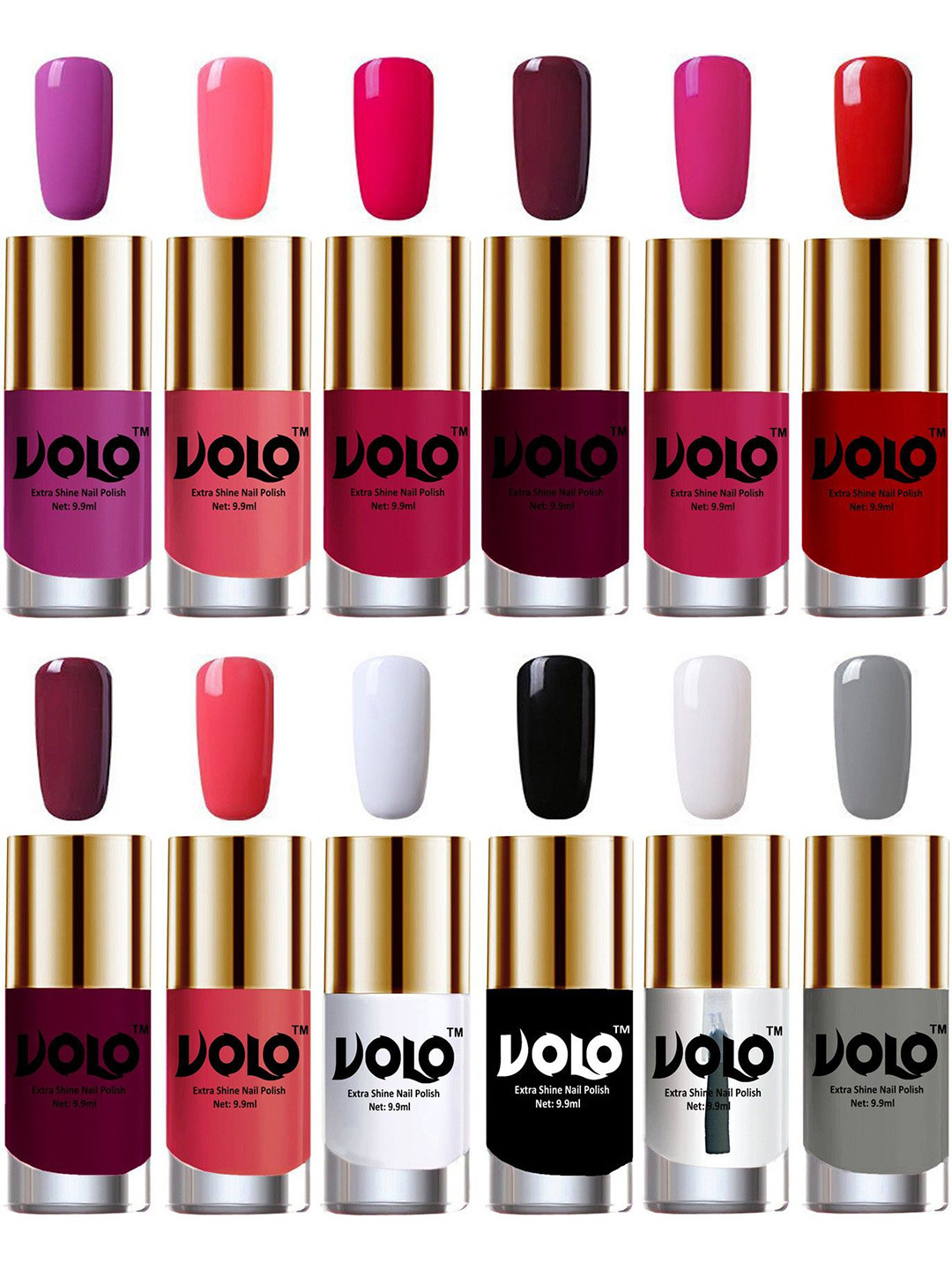 VOLO Set Of 12 Luxury Super Shine Nail Polish- 9.9ml Each- Combo- No- 46