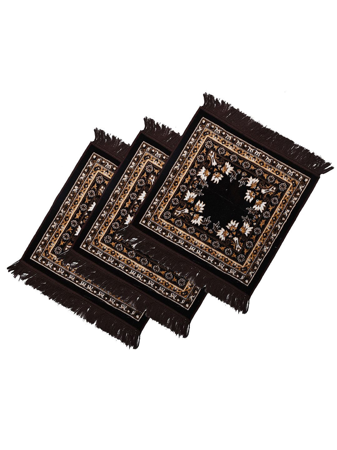 Kuber Industries Brown & White 3 Pieces Printed Velvet Prayer Mats