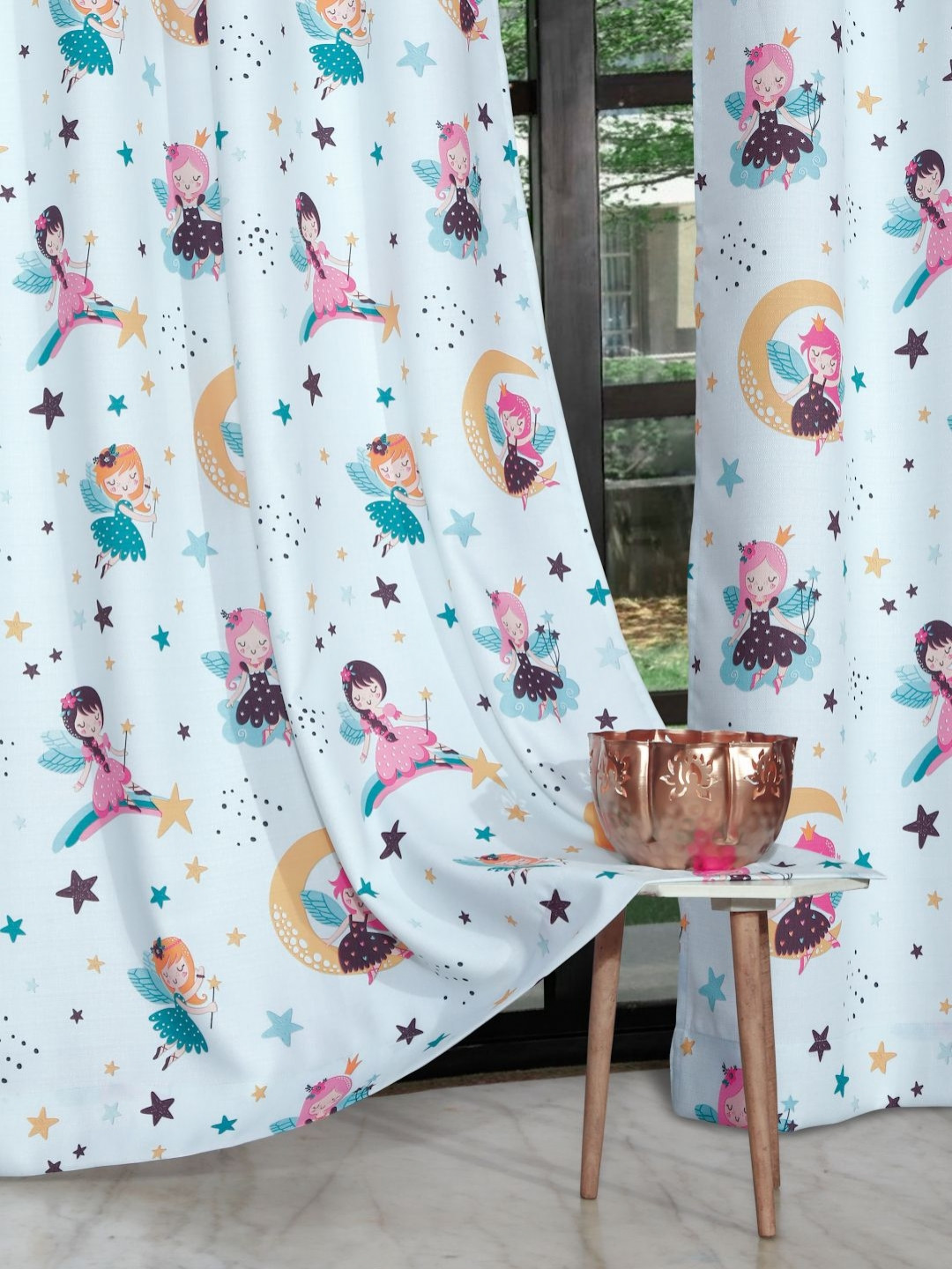 ROSARA HOME Blue & Pink 2 Pieces Graphic Printed Long Door Curtains