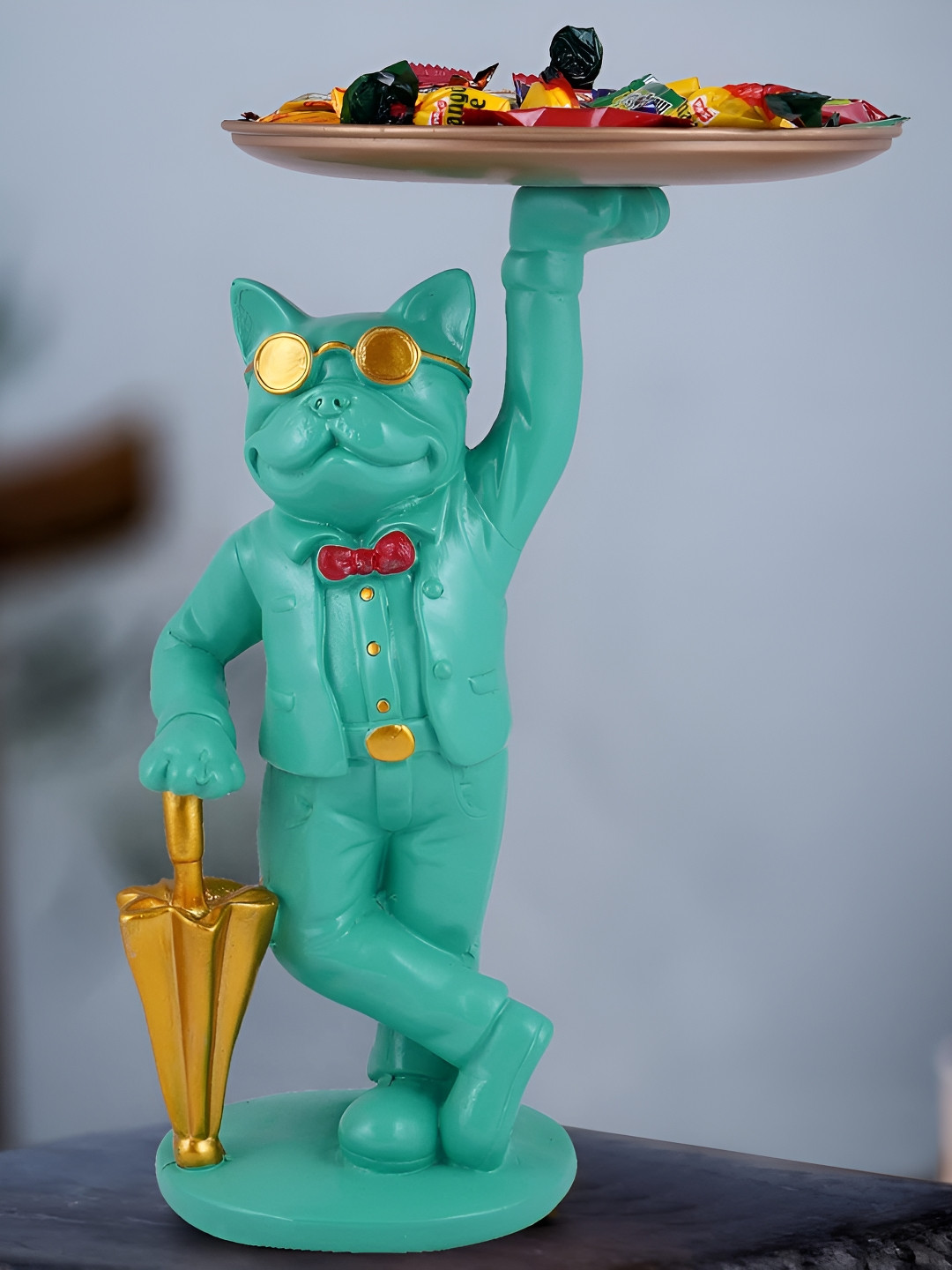 Zart Bulldog Standing Green Polyresin Natural Living Room Medium Showpiece - 3.5 Inches