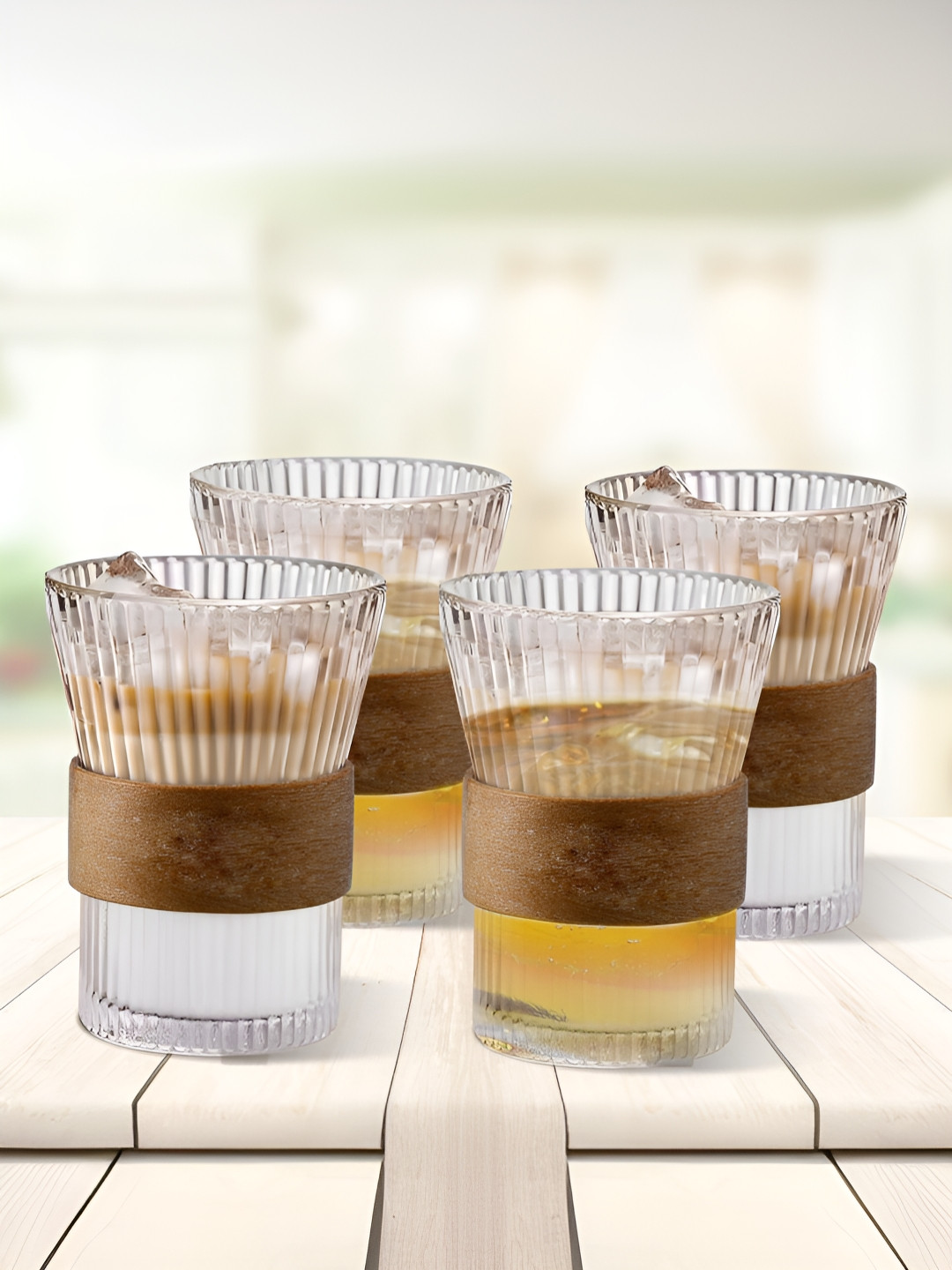 The Better Home Transparent & Brown 4 Pieces Borosilicate Glass Tea Glass 280 ml Each