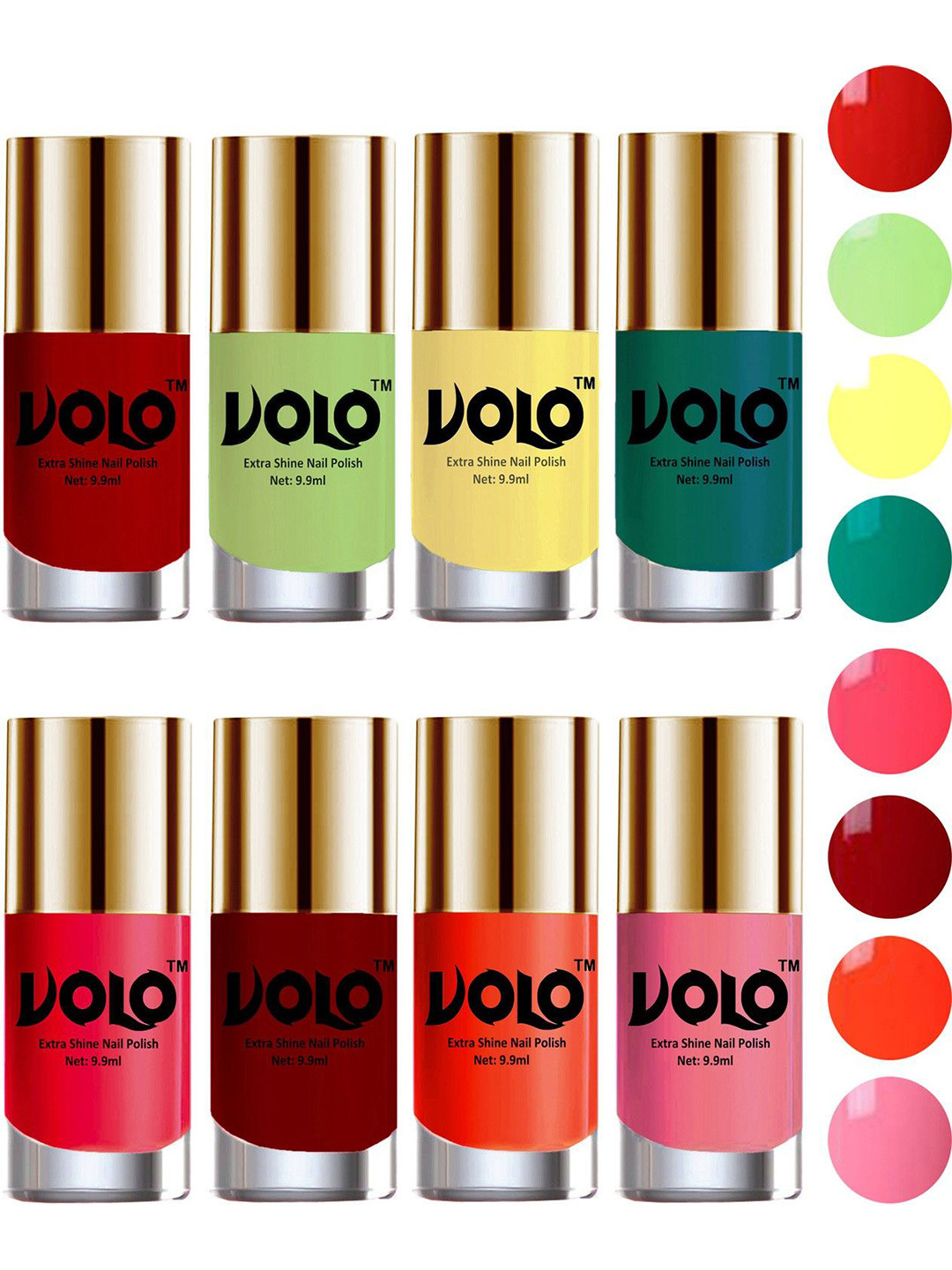 VOLO Set Of 8 Extra Shine Nail Polish- 9.9ml Each- Combo-No-71