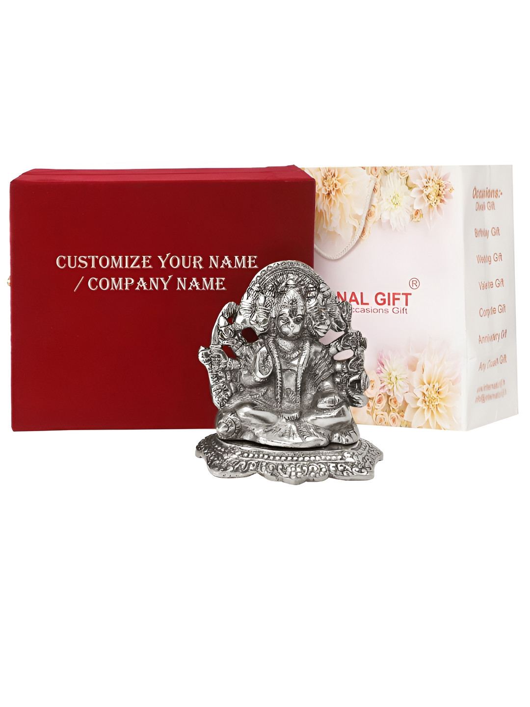 INTERNATIONAL GIFT Panchmukhi Hanuman God Silver Metal Metallic Prayer Room Medium Showpiece - 6.3 Inches