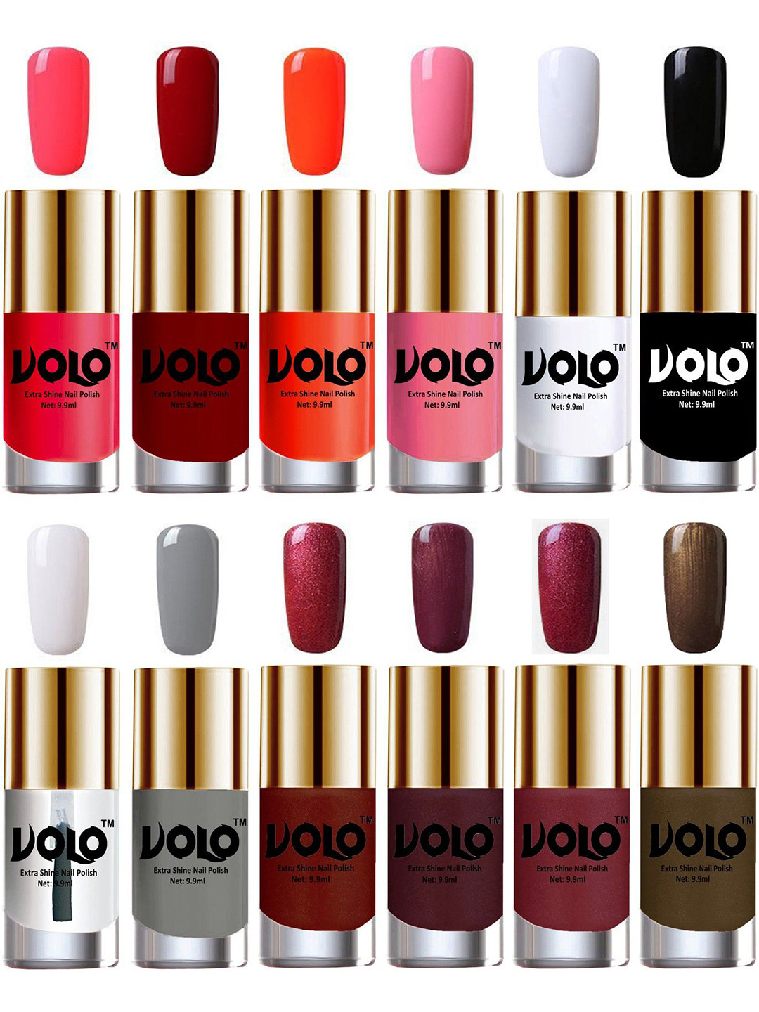 VOLO Set Of 12 Extra Shine Nail Polish-  9.9ml Combo-No-329