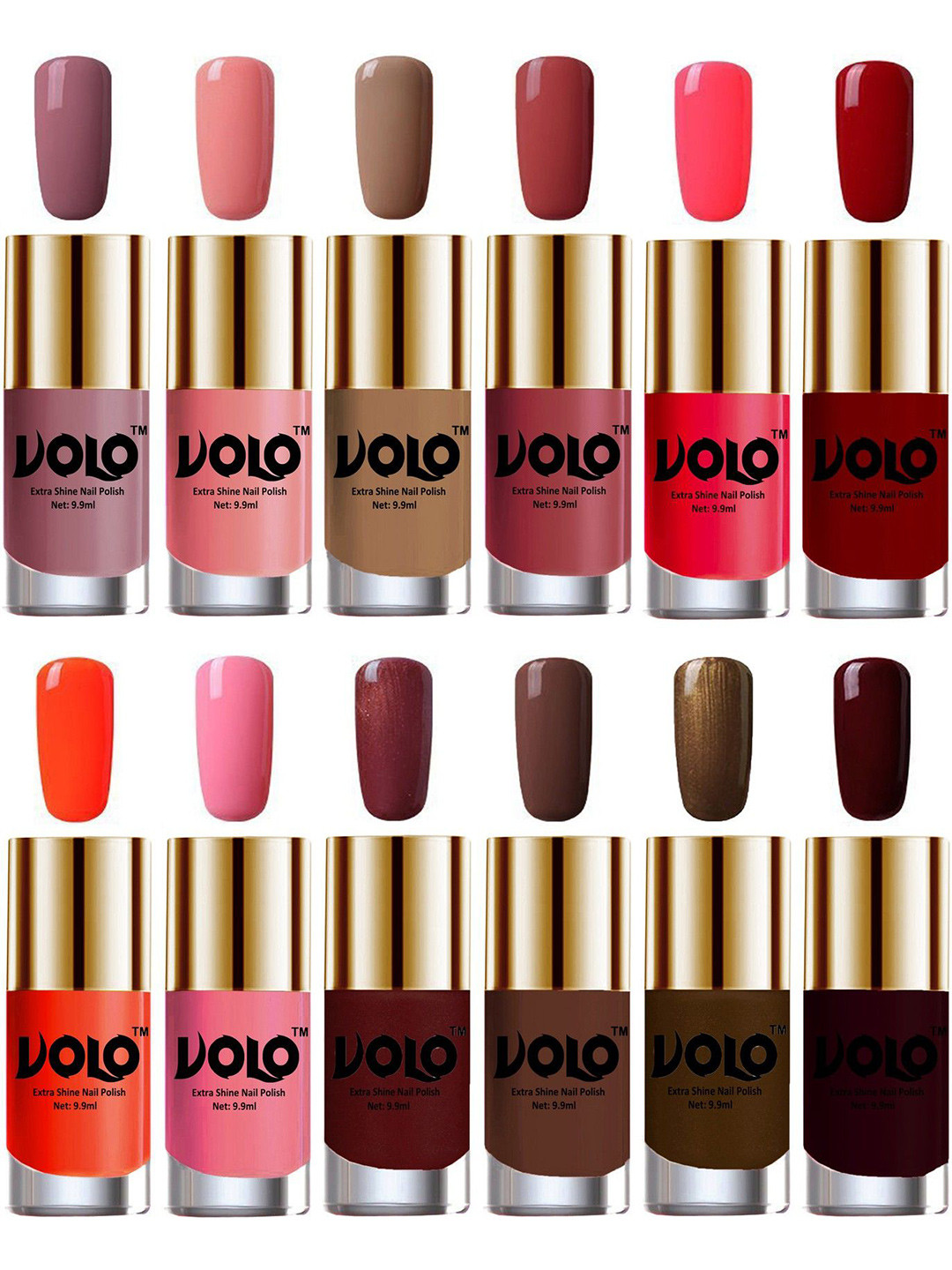 VOLO Set Of 12 Extra Shine Nail Polish 9.9 ml Each Combo 243