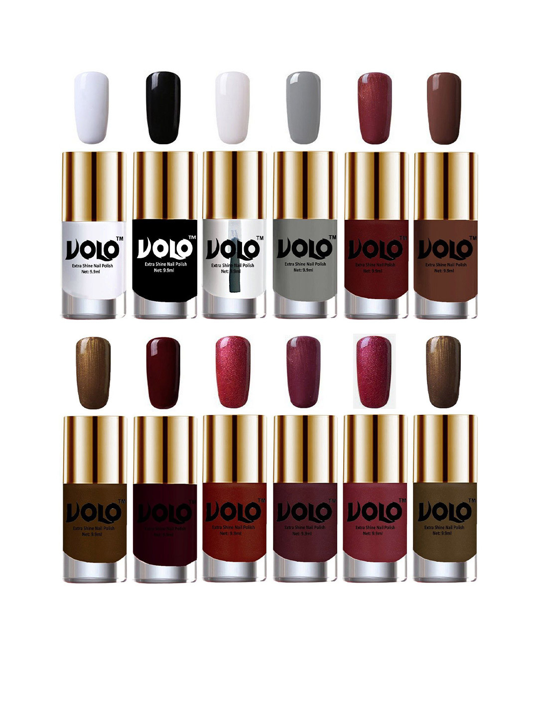 VOLO Set Of 12 Luxury Super Shine Vibrant Shades Nail Polish-9ml Each-Combo No-350