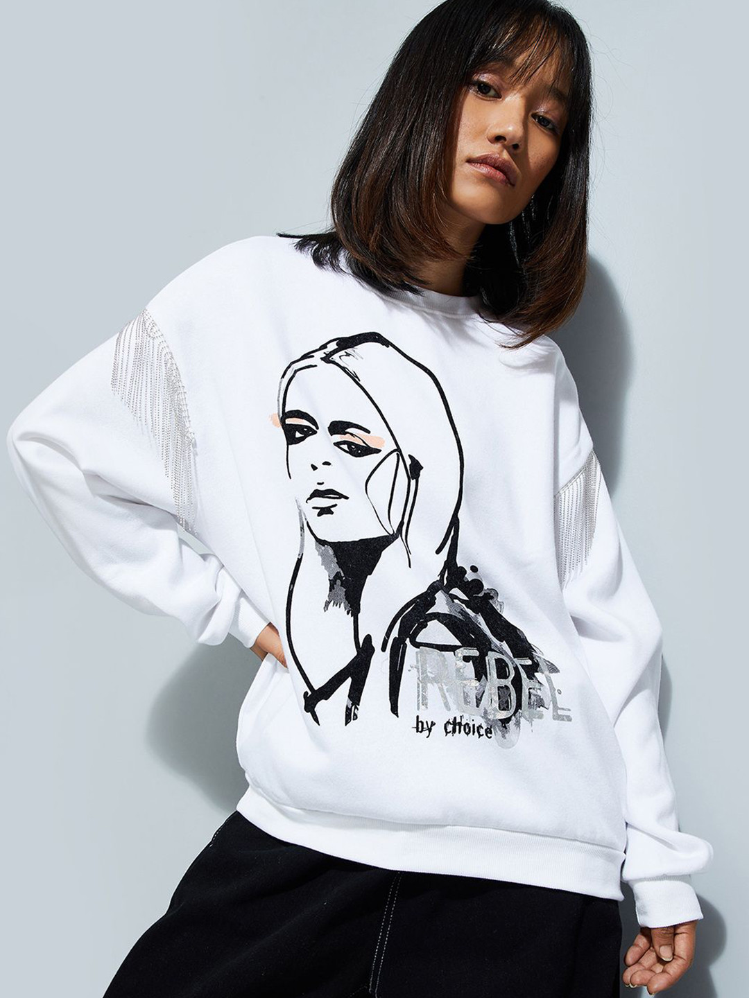 max URB_N Women Printed Oversized Sweatshirt