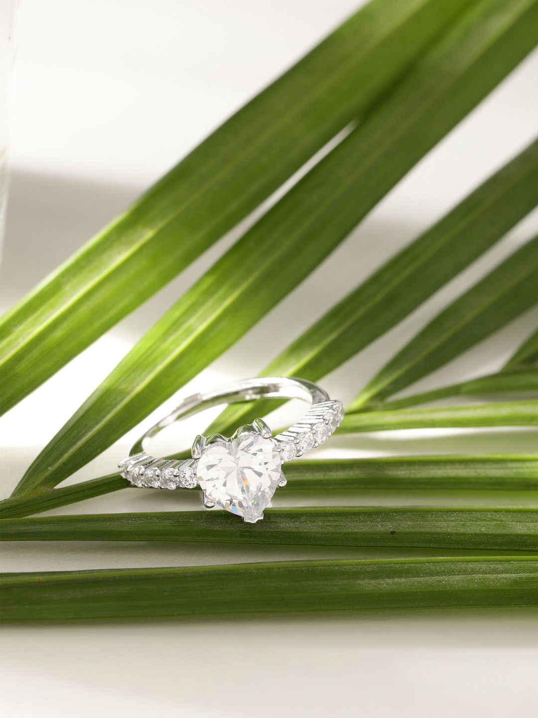 DIAVO 925 Sterling Silver Rhodium-Plated Stone Studded Dazzling Allegro Finger Ring