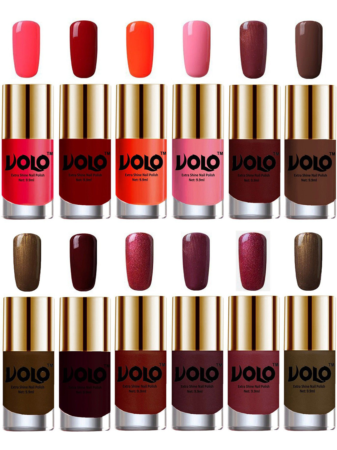 VOLO Set Of 12 Long Lasting Nail Polish-9.9 ml Each Shade Combo No-335