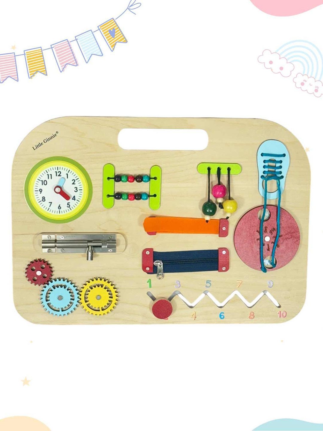 LITTLE GINNIE Kids Brown Busy Board Activity Center