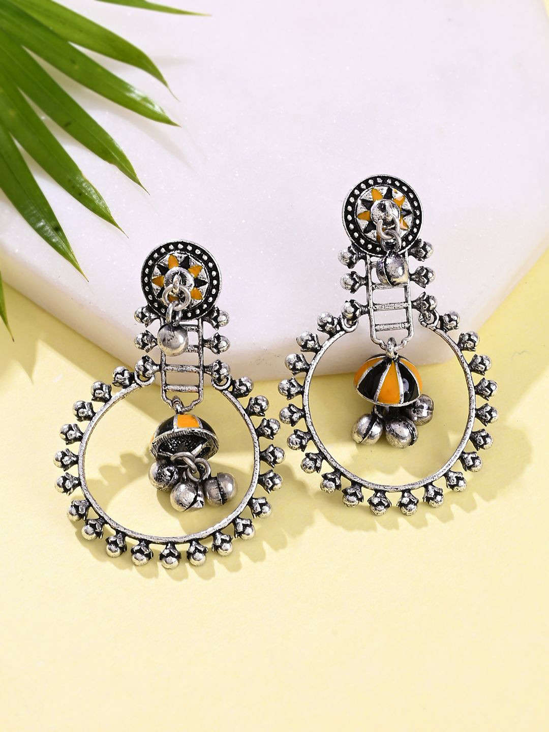 Sangria Taal Mridang Sarangi Silver-Plated Drop Earrings