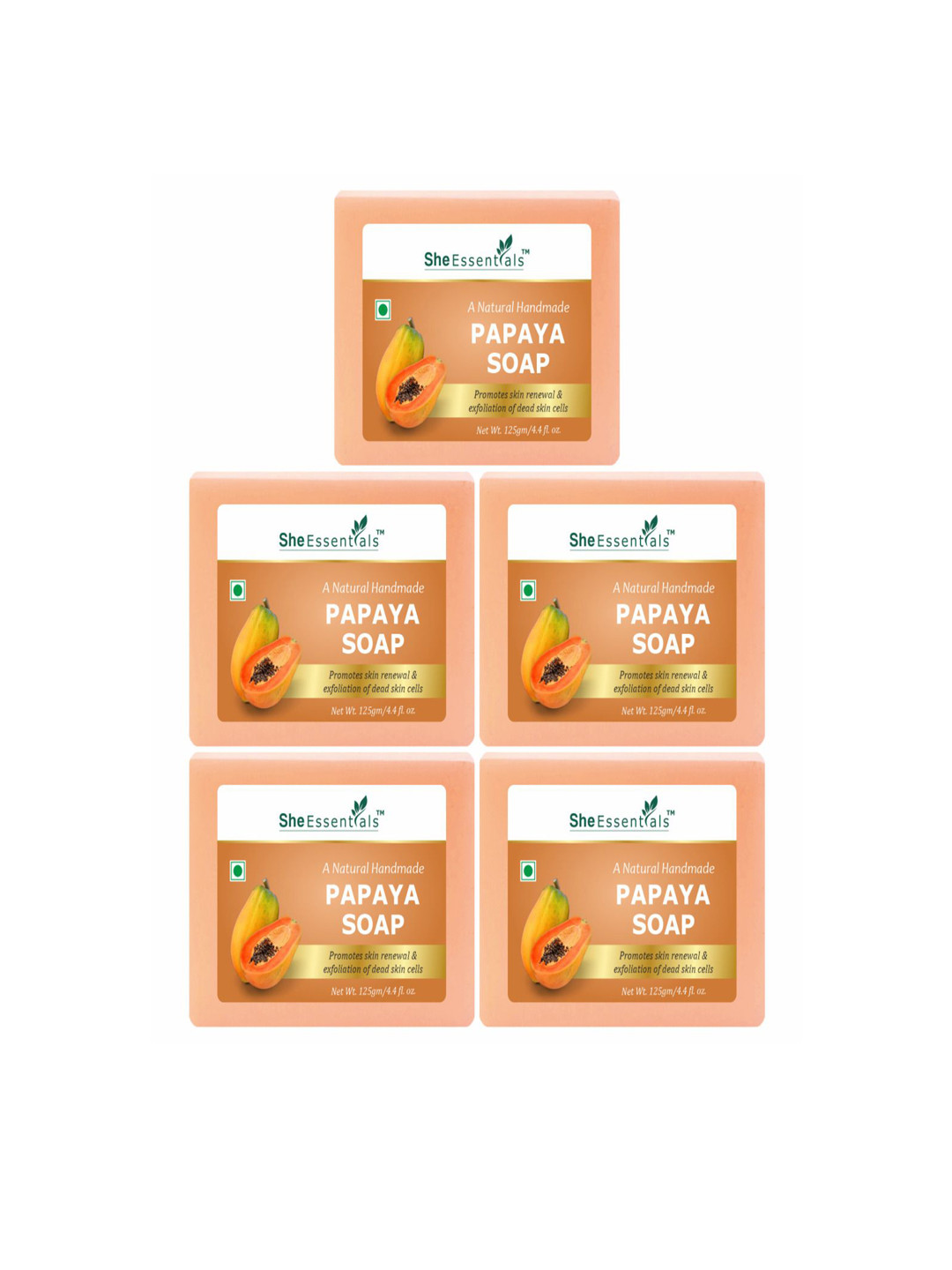 She Essentials Set Of 5 Natural Papaya Soap-125g Each