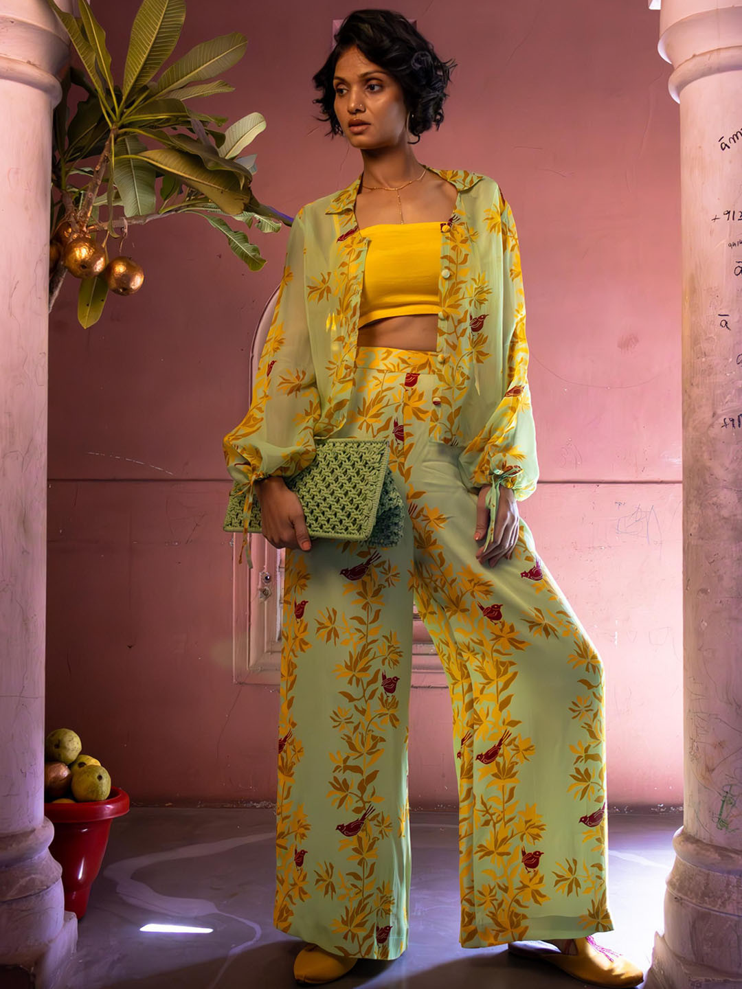 AMROOD Floral Printed Shirt & Trouser With Bustier