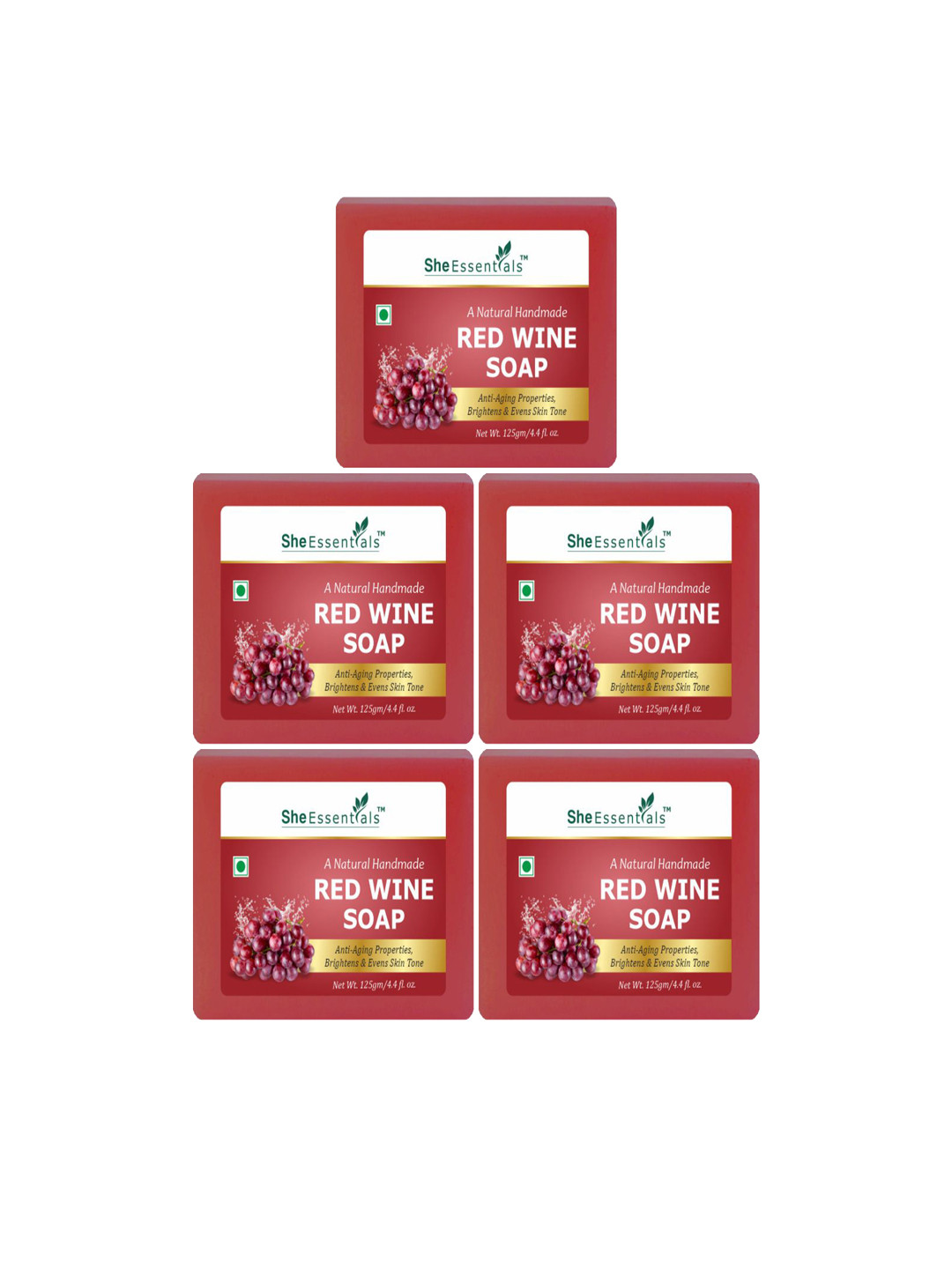 She Essentials Set Of 5 Natural Red Wine Soaps - 125 g Each