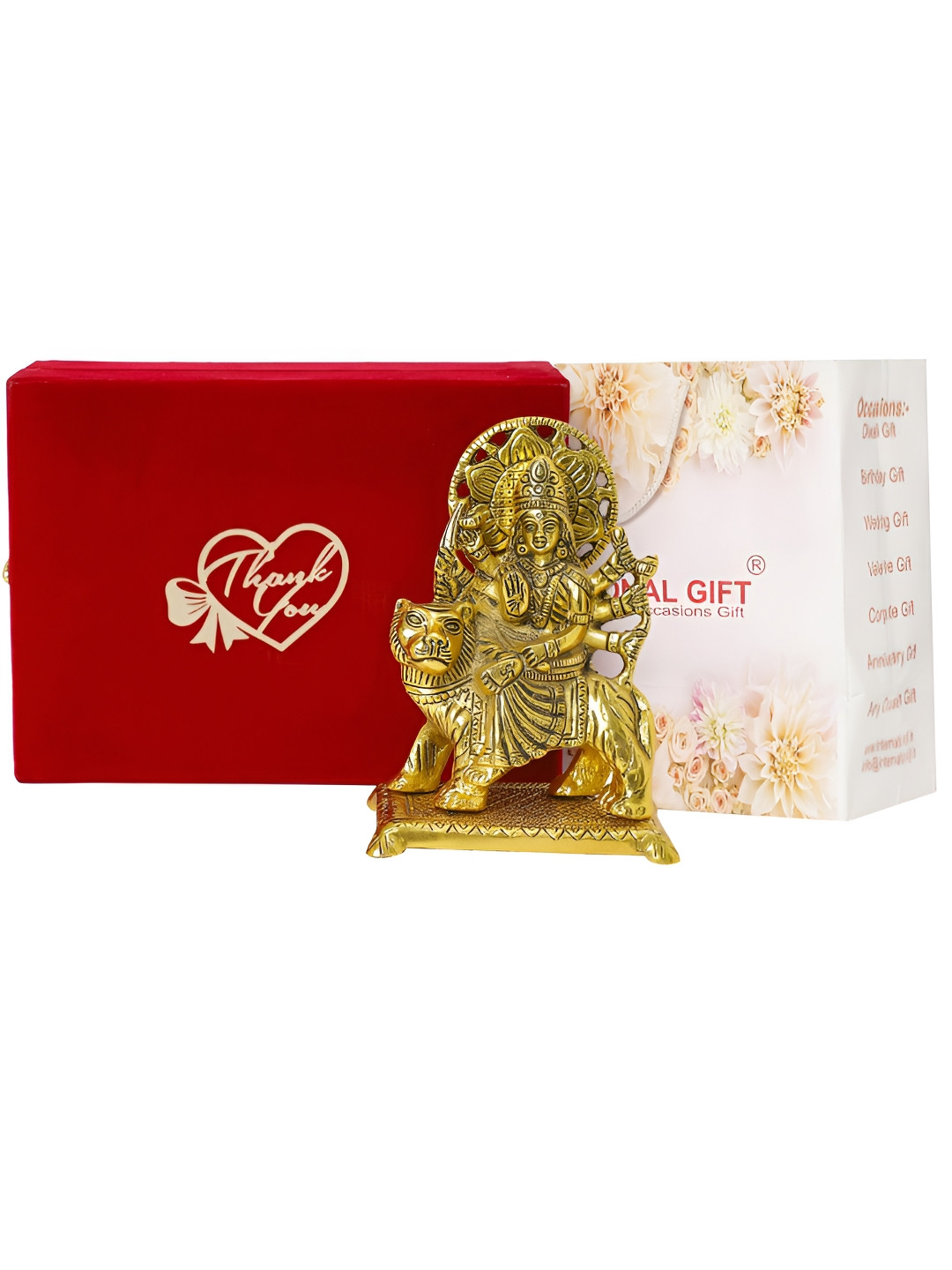 INTERNATIONAL GIFT Gold-Toned Durga Mata Idol With Thank You Tag & Velvet Box