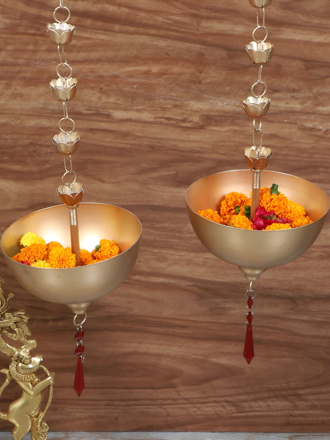 Amaya Decors Yellow 2 Pieces Beaded Hanging Decorative Bowls