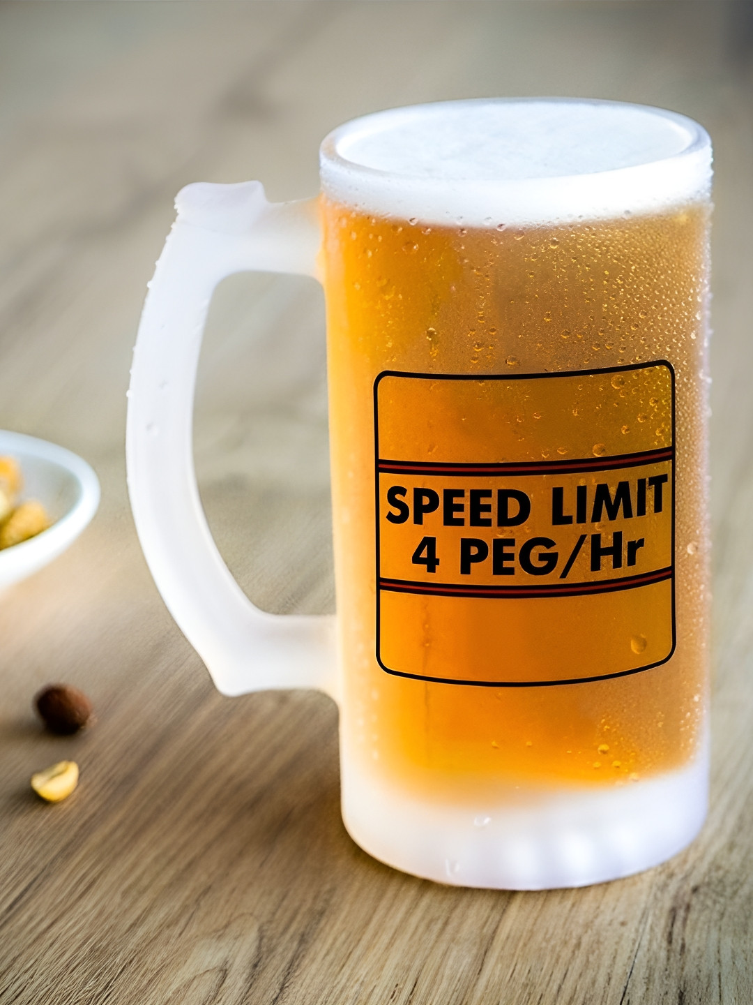 Indigifts Transparent Printed Glass Beer Mug 470ml