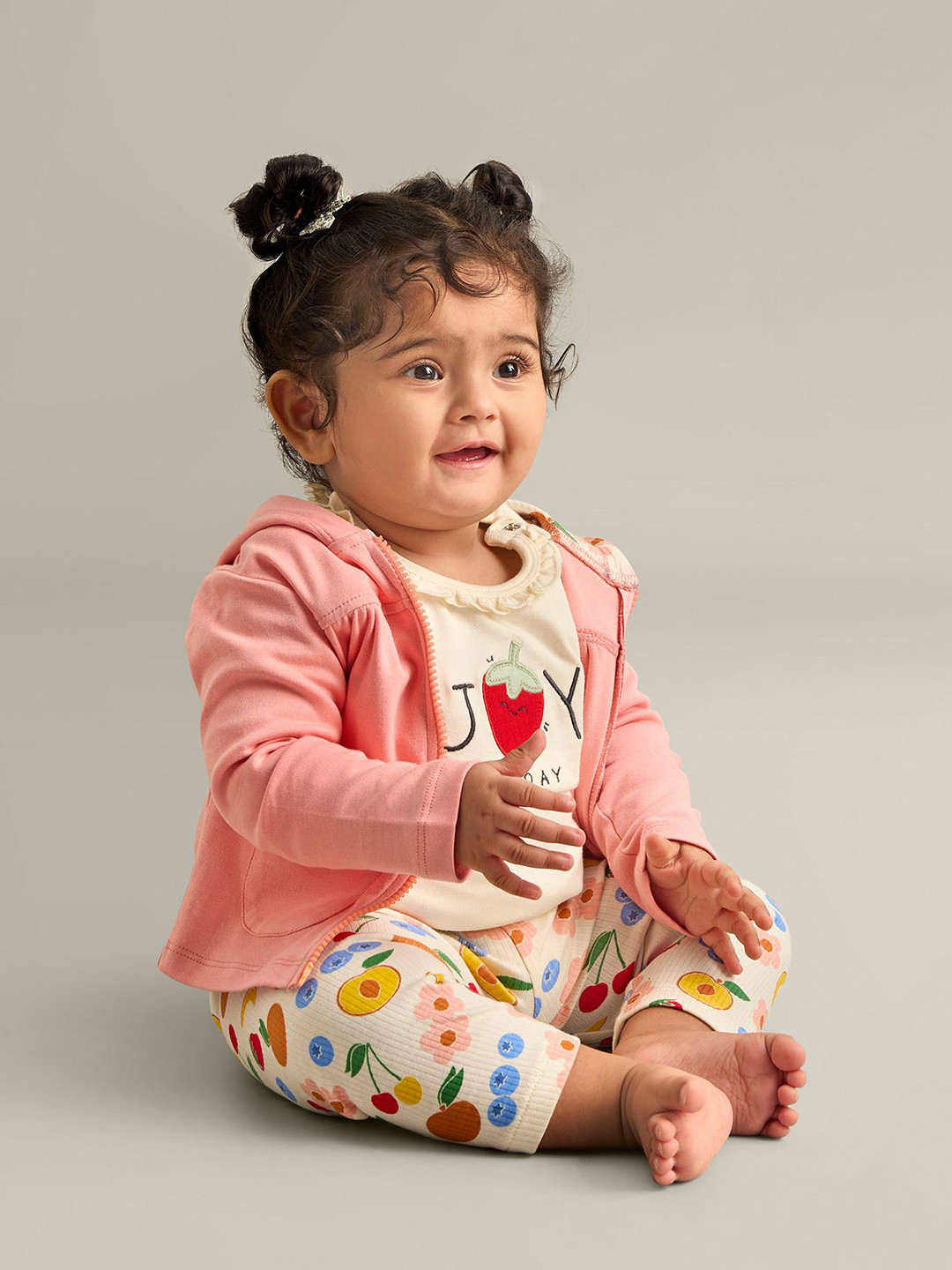 My Milestones Girls Printed Round Neck Pure cotton T-shirt With Leggings & Jacket