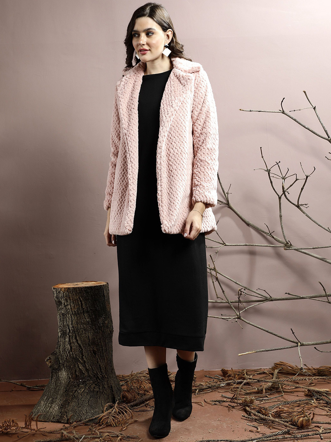 Athena Women Self Design Hip Length Overcoat