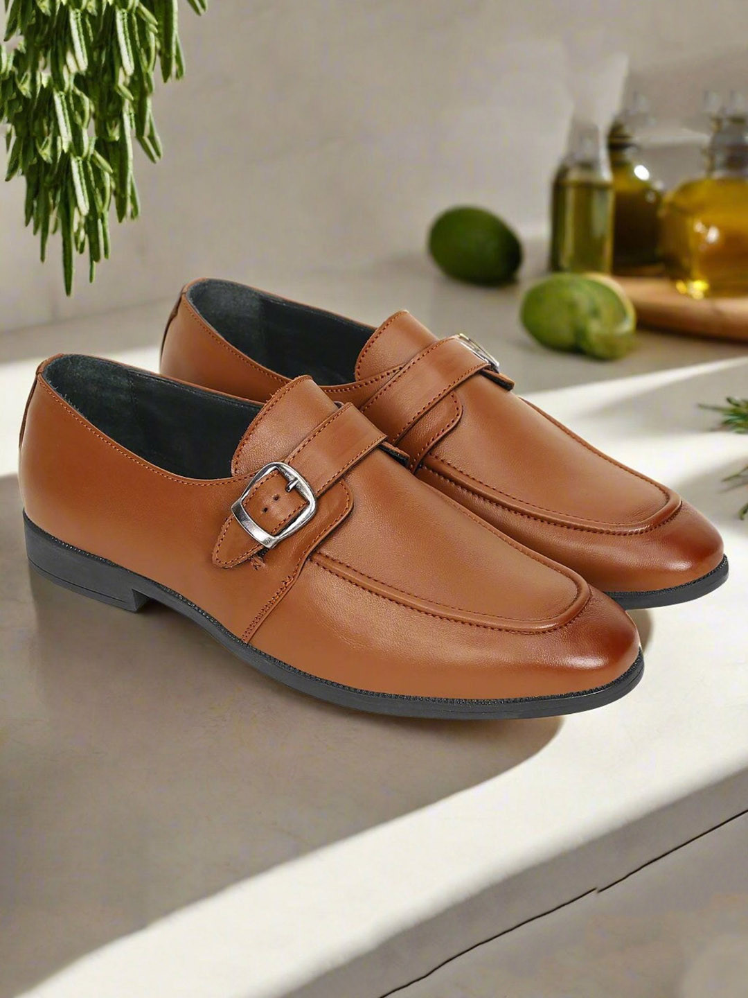 SeeandWear Men Leather Formal Monk Shoes