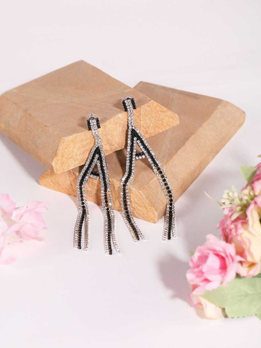 KPOP Silver-Plated Rhinestone Contemporary Drop Earrings