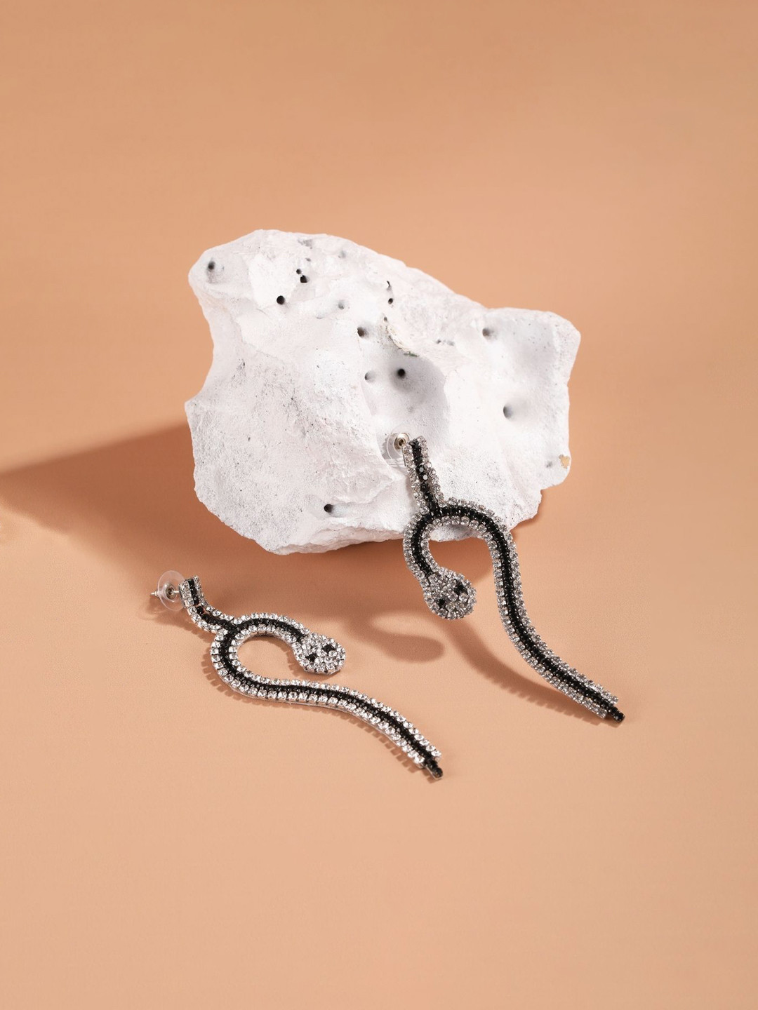 KPOP Silver-Plated Snake Shaped Rhinestone Studded Drop Earrings