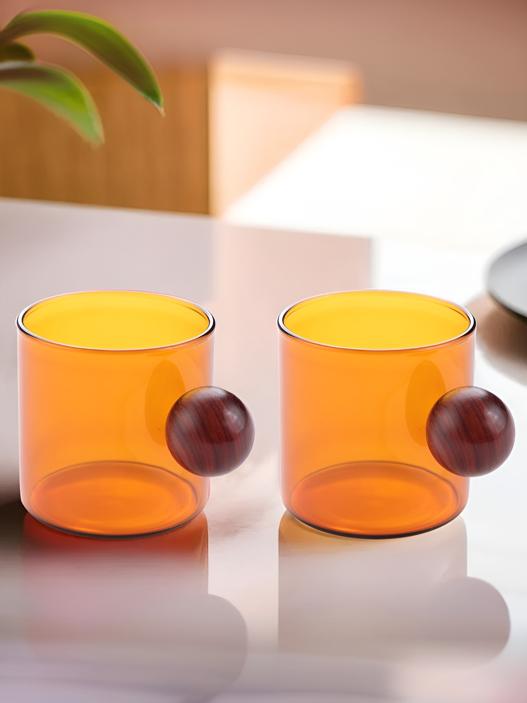 The Better Home Brown Borosilicate Glass Handmade 2 Piece Mugs-120ml