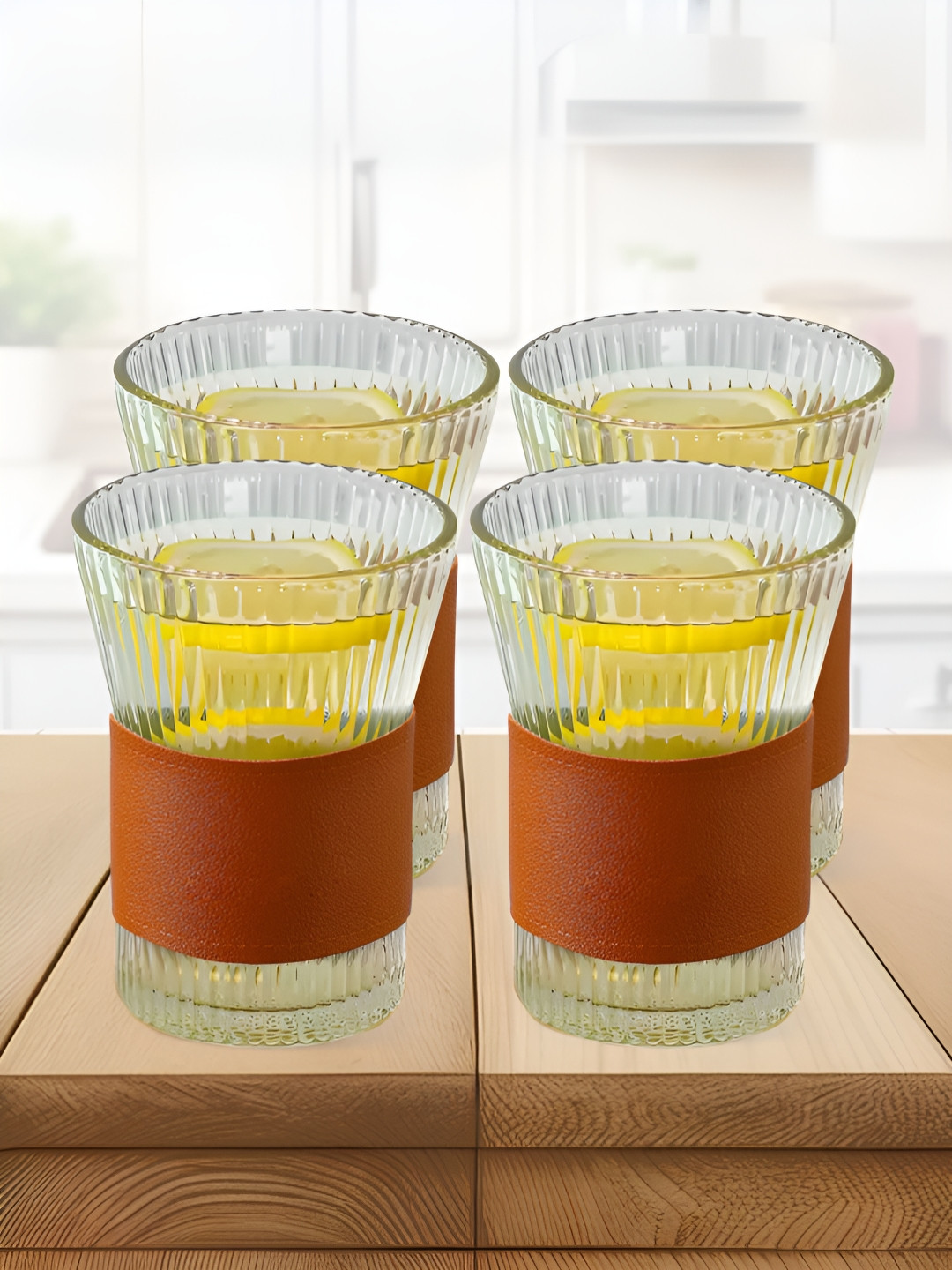 The Better Home Transparent & Brown 4 Pieces Borosilicate Glass Tea Glass 280 ml Each