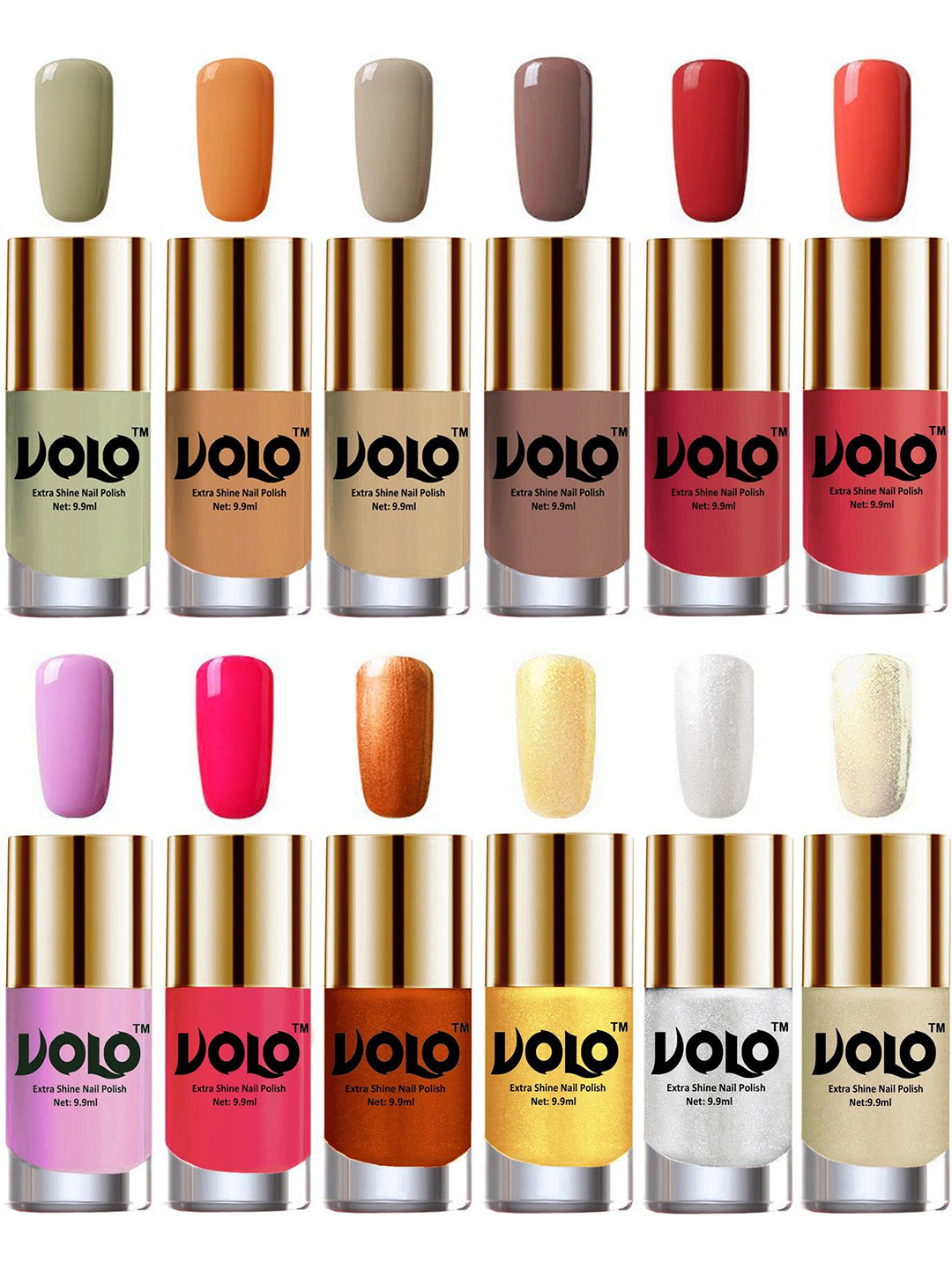 VOLO Set Of 12 Extra Shine Nail Polish-9.9ml Each Combo-No-123