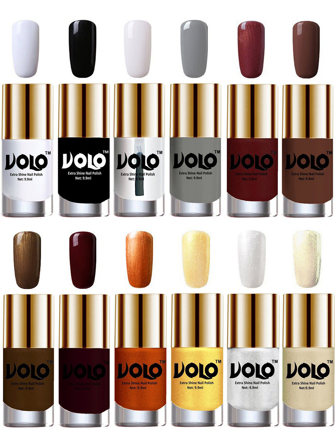 VOLO Set Of 12 Luxury Super Shine Nail Polish- 9.9ml Each- Combo- No- 352