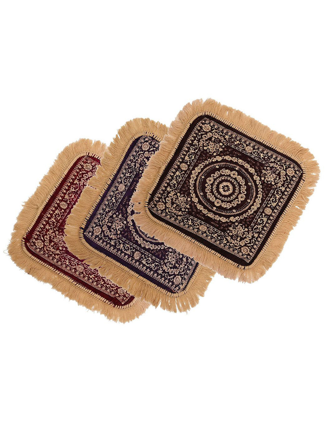 Kuber Industries Maroon & Brown 3 Pieces Printed Pooja Mat
