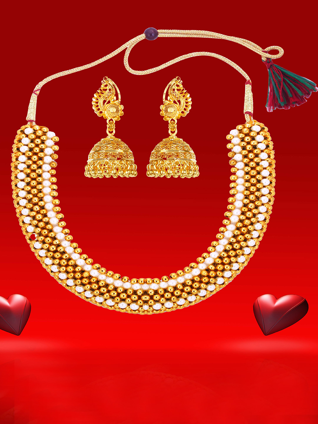 Heer Collection Gold Plated Beaded Matte Finish Jewellery Set