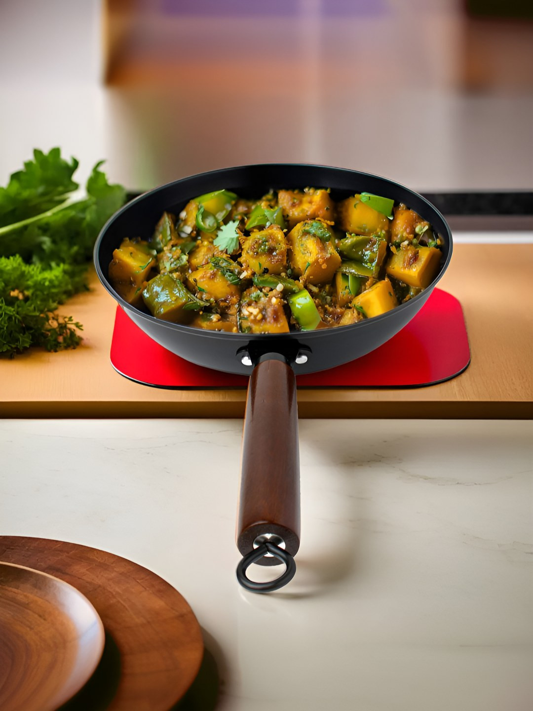 The Better Home SteelPulse Black & Brown Dishwasher Safe Chinese Wok With Handle