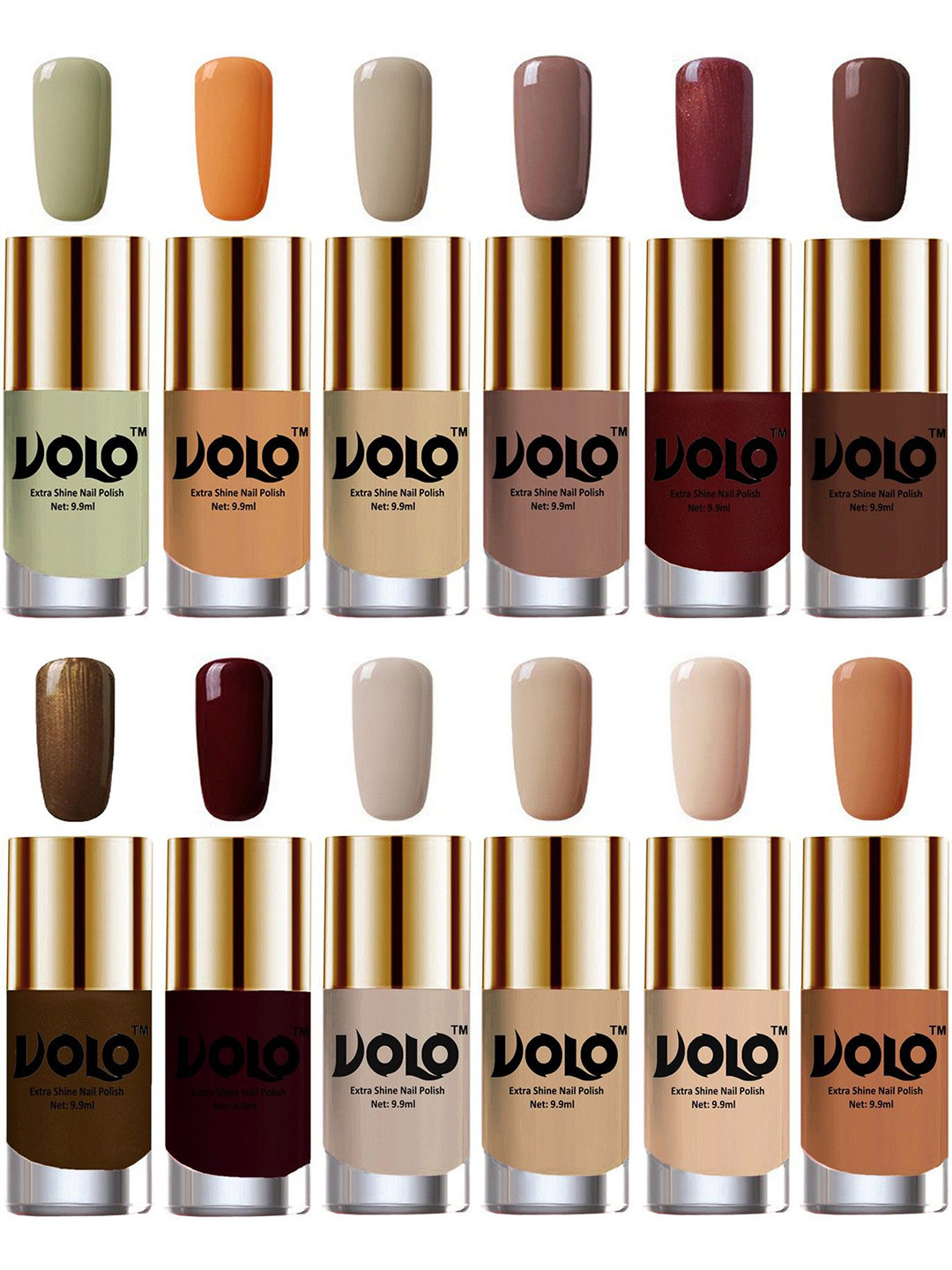 VOLO Set Of 12 Extra Shine Vibrant Shades Combo Nail Polish- 9.9ml Each- No-155