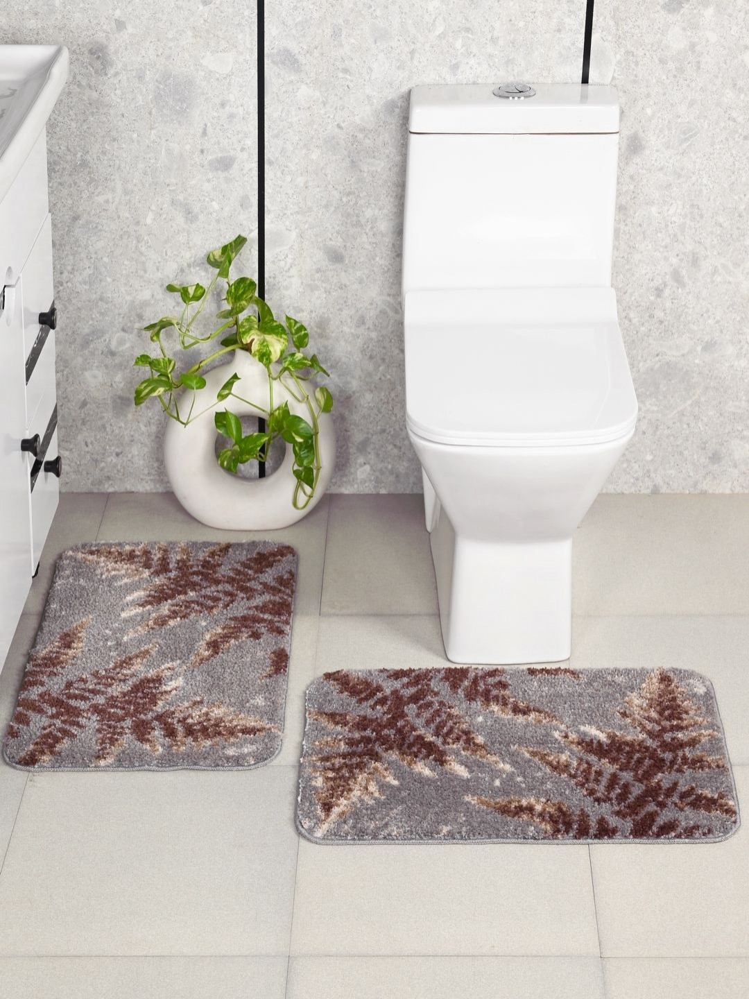 Saral Home Brown & Grey 2 Pieces Printed 3000 GSM Anti- Skid Bath Rugs