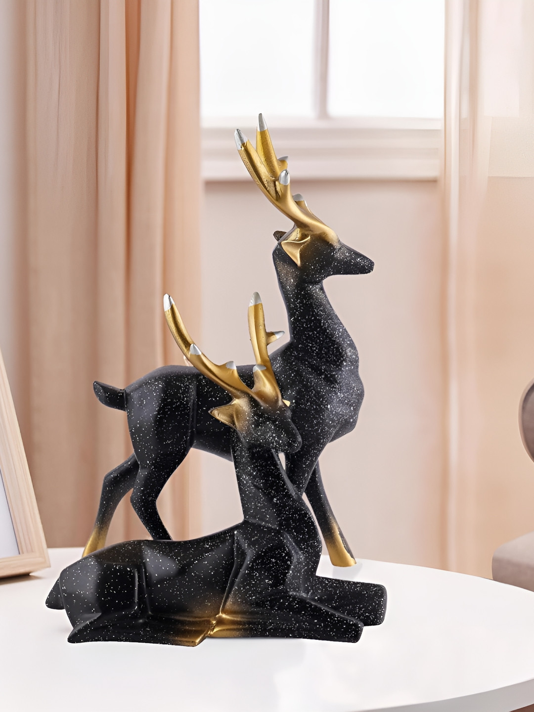 Zart Deer Black Polyresin Natural Living Room Set of 2 Small Showpieces - 8 Inches