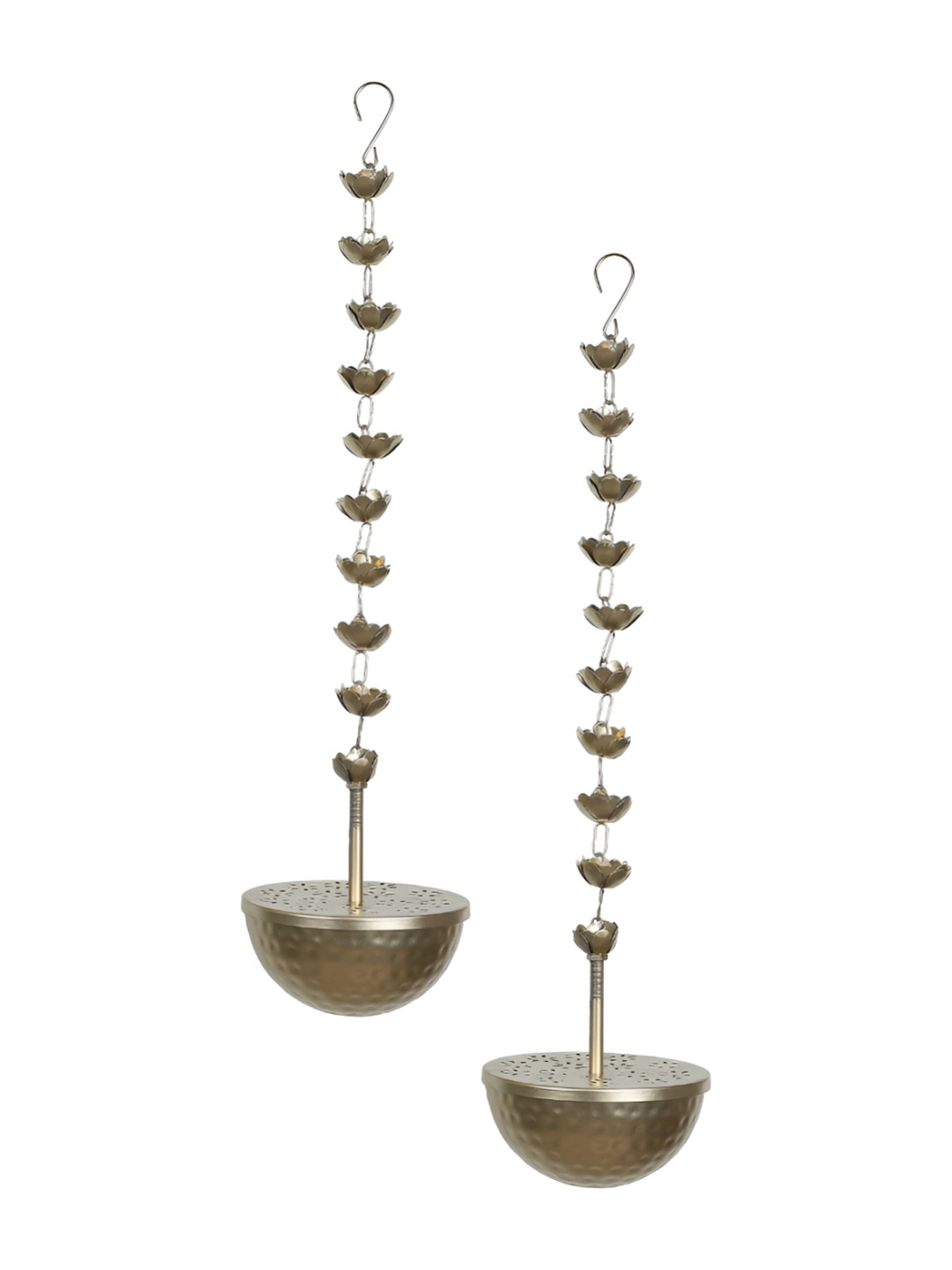 Amaya Decors Gold-Toned 2 Pieces Textured Hanging Pooja Loban & Urli