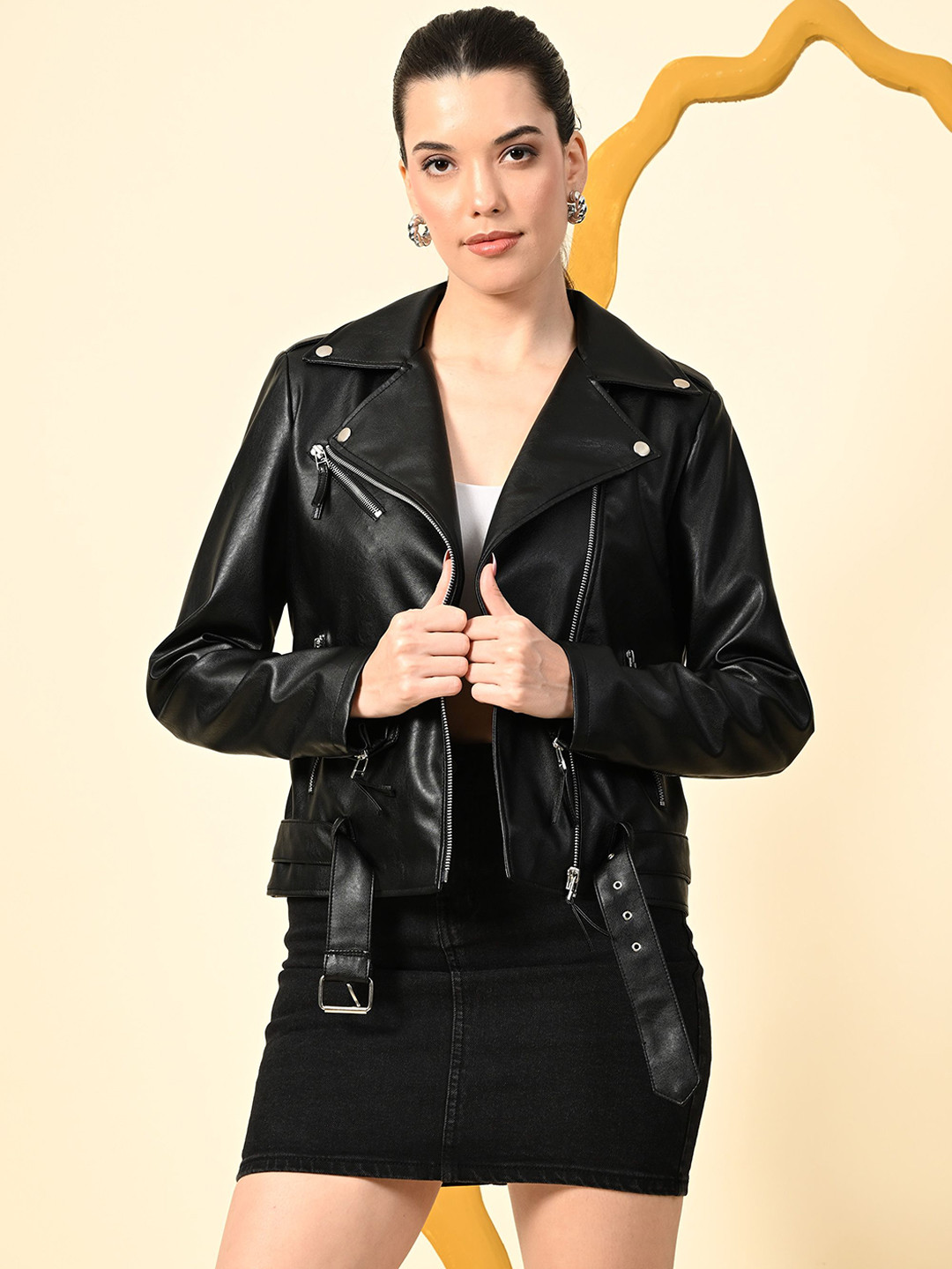 TBOJ Women Leather Lightweight Crop Outdoor Leather Jacket