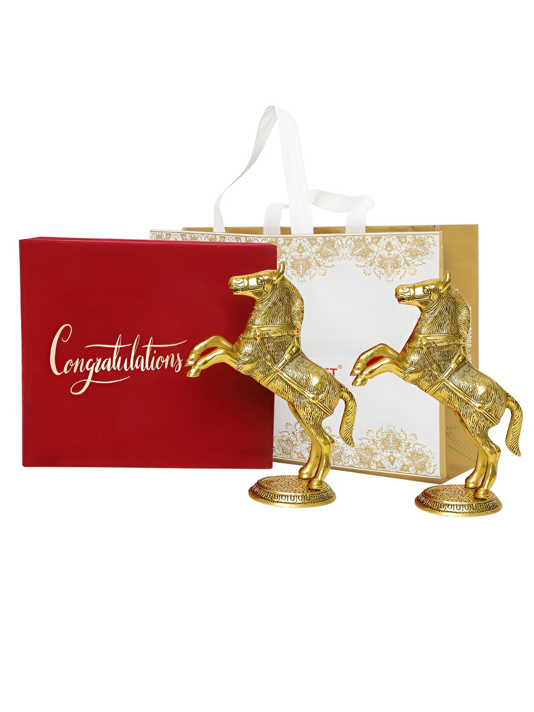 INTERNATIONAL GIFT Gold Metal Metallic Living Room Set of 2 Medium Showpieces - 10.2 Inches