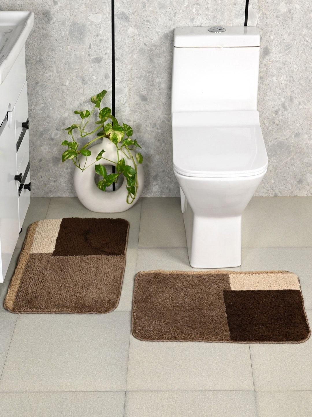 Saral Home Brown & Beige 2 Pieces Printed Antiskid Bath Rugs