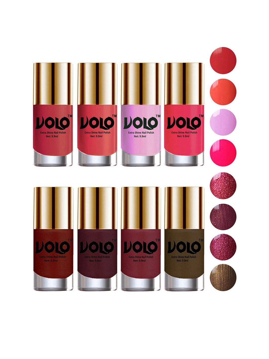 VOLO Set Of 8 High-Shine Long Lasting Nail Polish- 9.9ml Each- Combo- No- 57