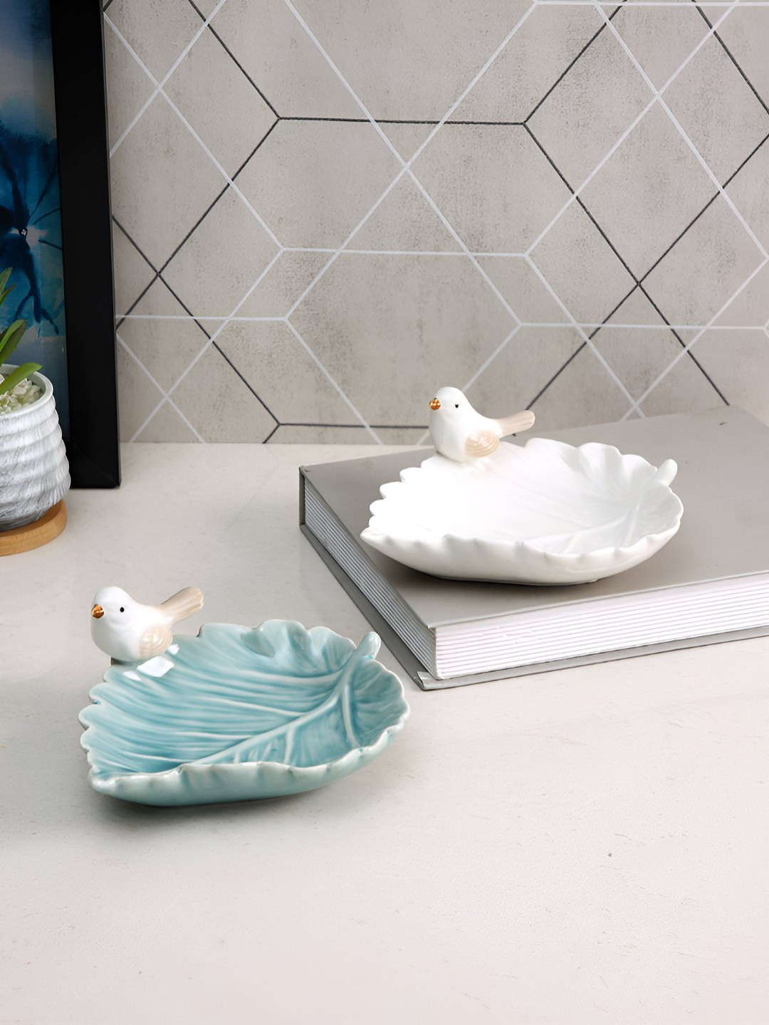 TAYHAA Blue & White 2 Pieces Ceramic Food Platters