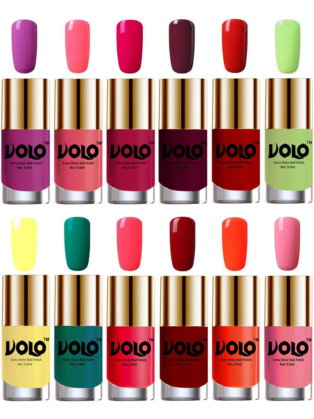 VOLO Set Of 12 Luxury Super Shine Nail Polish - 9.9 ml Each - Combo-No-70