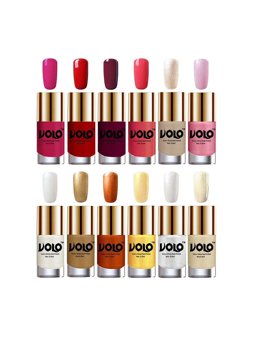 VOLO Set Of 12 Luxury Super Shine Nail Polish-9.9 ml Each- Combo No.160
