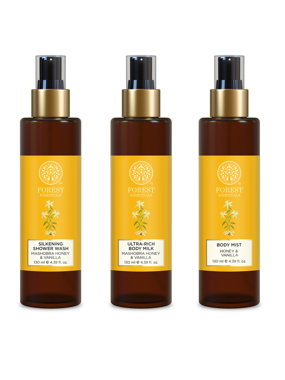 Forest Essentials Brilliance Body Care Gift Set - Body Mist + Body Milk + Body Wash