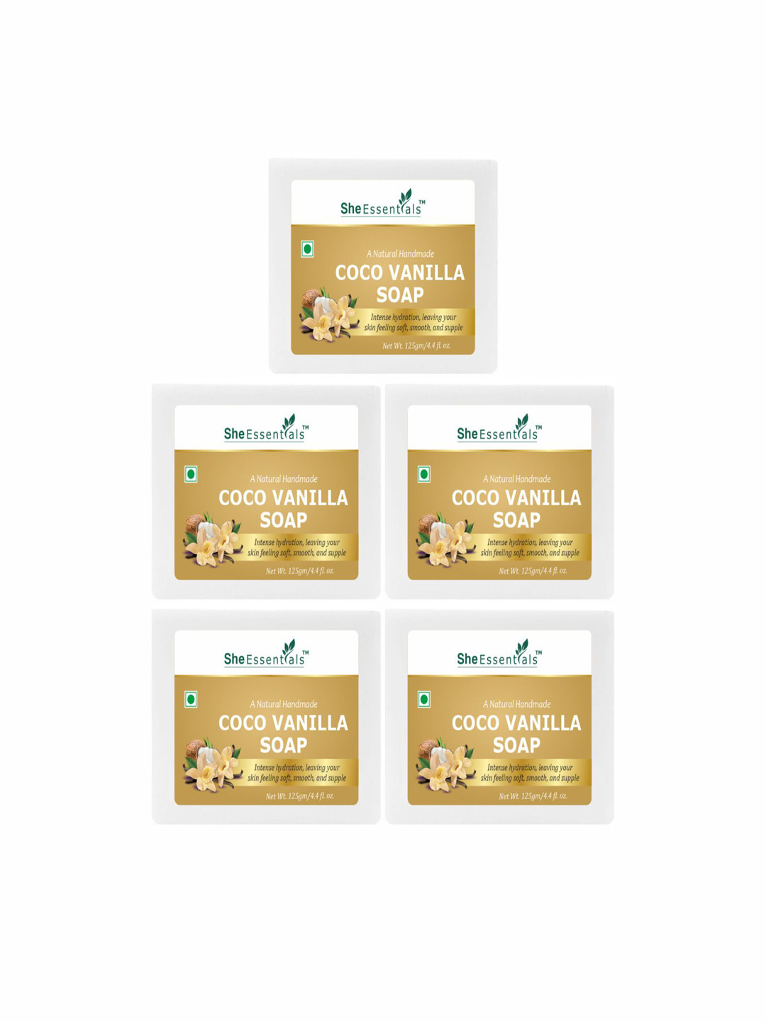 She Essentials Set Of 5 Natural Coco Vanilla Soap - 125 g Each